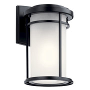 Kichler Toman 6in 1-Light Outdoor Wall Sconce | Arts & Crafts Black Aluminum and Satin Etched Opal Glass | Covered Patio & Entryway | Model 49686BK