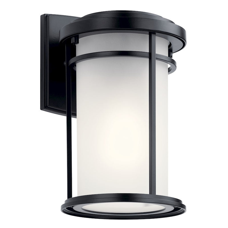 Kichler Toman 6in 1-Light Outdoor Wall Sconce | Arts & Crafts Black Aluminum and Satin Etched Opal Glass | Covered Patio & Entryway | Model 49686BK