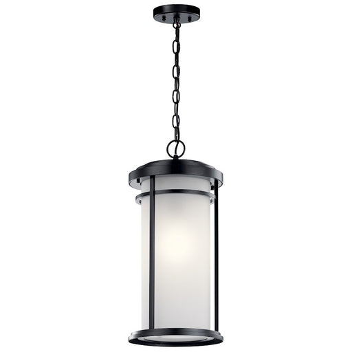 Kichler Toman 10in 1-Light Outdoor Pendant | Arts & Crafts Black Aluminum and Satin Etched Opal Glass | Covered Patio & Entryway | Model 49689BK