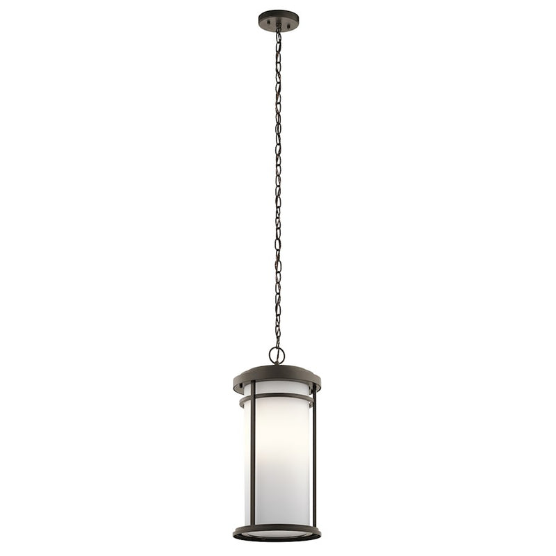 Kichler Toman 10in 1-Light Outdoor Pendant | Transitional Olde Bronze and Satin Etched Opal Glass | Covered Patios & Entryways | Model 49689OZ