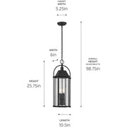 Kichler Harbor Row 10in 4-Light Outdoor Pendant | Farmhouse Textured Black and Clear Seeded Glass | Covered Patios & Entryways | Model 49718BKT