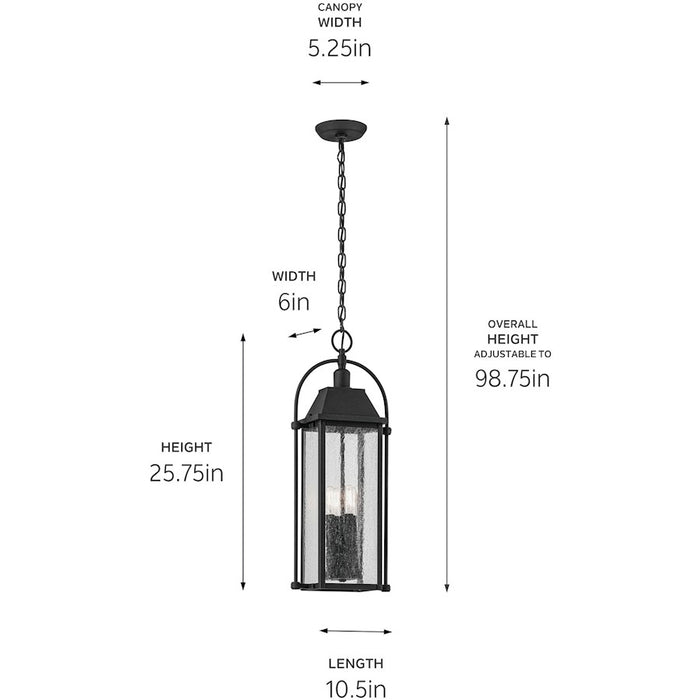 Kichler Harbor Row 4Lt Outdoor Hanging Pendant, Black/Clear Seeded