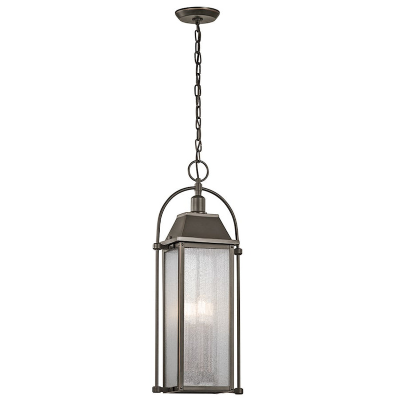 Kichler Harbor Row 10in 4-Light Outdoor Pendant | Traditional Olde Bronze and Clear Seeded Glass | Covered Patios & Entryways | Model 49718OZ