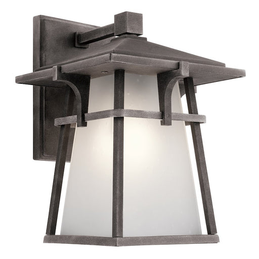 Kichler Beckett 11in 1-Light Outdoor Wall Sconce | Craftsman Weathered Zinc and Etch Seed Glass | Covered Patios | 8 x 11 in | Model 49721WZC