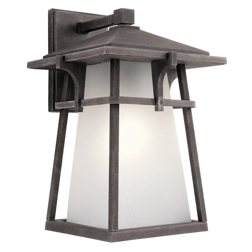 Kichler Beckett 10in 1-Light Outdoor Wall Sconce | Craftsman Weathered Zinc and Etched Seeded Glass | Covered Patios & Entryways | Model 49722WZC
