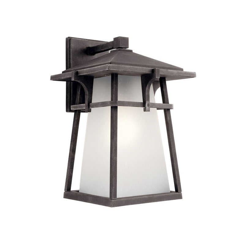Kichler Beckett 10in 1-Light Outdoor Wall Sconce | Craftsman Weathered Zinc and Etched Seeded Glass | Covered Patios & Entryways | Model 49722WZCL18