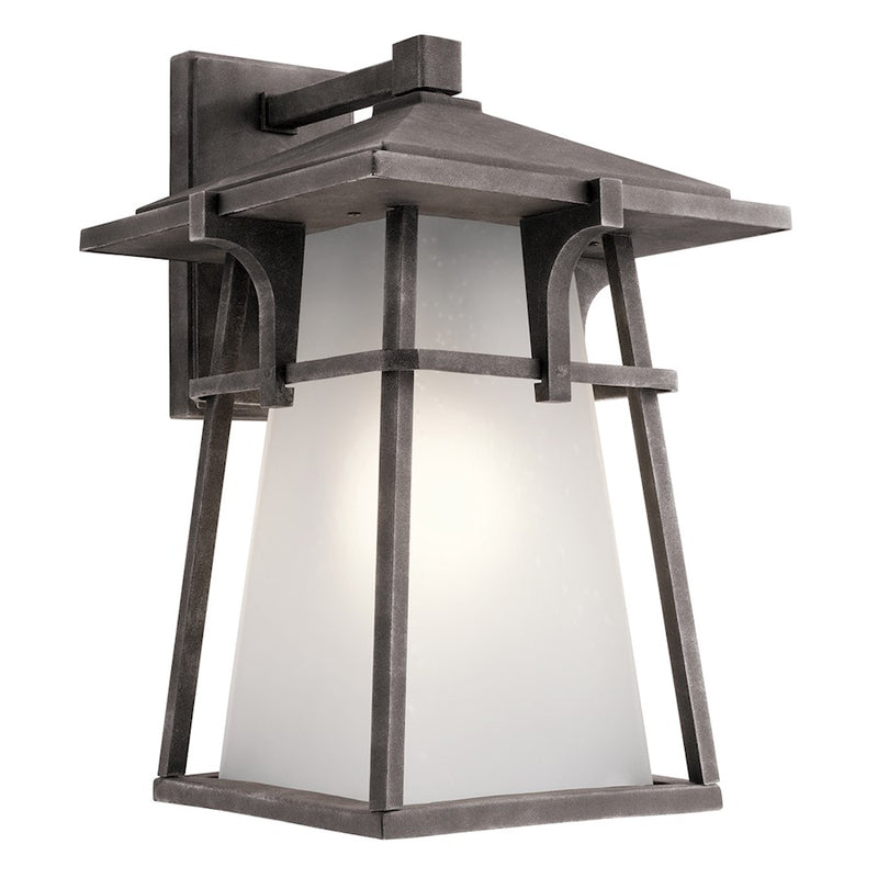 Kichler Beckett 12in 1-Light Outdoor Wall Lantern | Arts & Crafts Weathered Zinc and Etched Seeded Glass | Covered Patio & Entryway | Model 49723WZC