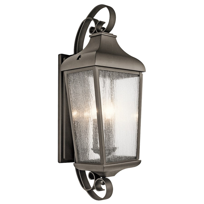 Kichler Forestdale 12in 3-Light Outdoor Wall Sconce | Traditional Olde Bronze and Clear Seeded Glass | Covered Patio & Entryway | Model 49738OZ