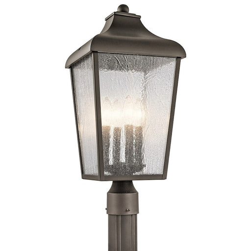 Kichler Forestdale 4 Light Outdoor Post Lantern, Black/Clear Seeded - 49739BKT