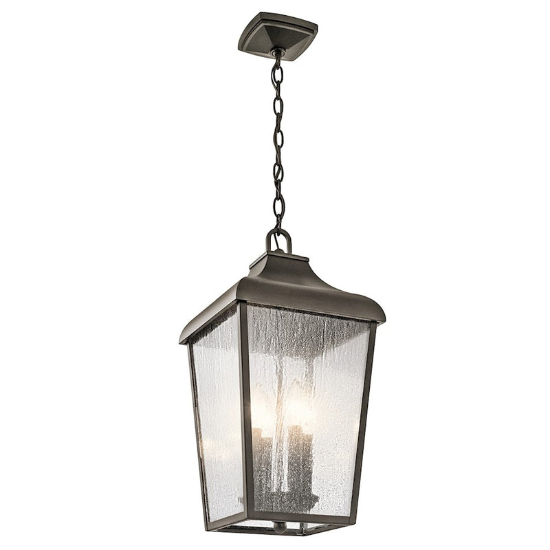 Kichler Forestdale 10in 4-Light Outdoor Pendant | Traditional Olde Bronze and Clear Seeded Glass | Covered Patio & Entryway | Model 49740OZ