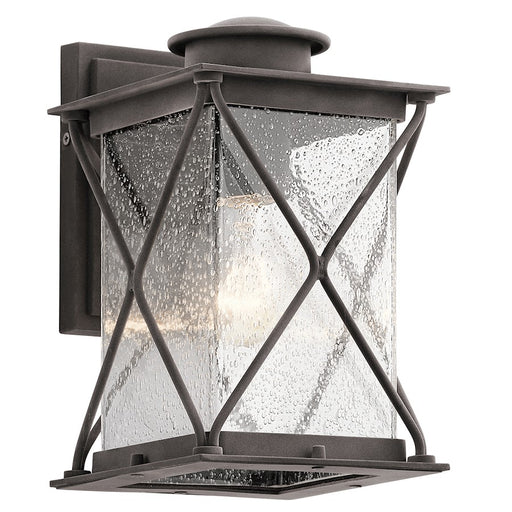 Kichler Argyle Outdoor Wall Lantern 10.25in | Weathered Zinc Aluminum | Lodge-Style Exterior Sconce | 1-Light, Clear Seeded Glass | Model 49743WZC