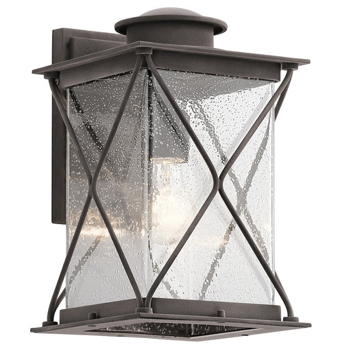 Kichler Argyle 8in Outdoor Wall Sconce | Lodge Weathered Zinc and Clear Seeded Glass | Covered Patio & Entryway | 8 x 12.75 x 9.25 in | Model 49744WZC
