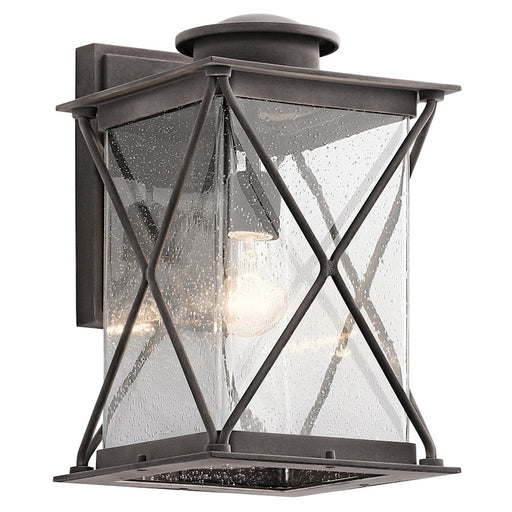 Kichler Argyle 10in 1-Light Outdoor Wall Lantern | Lodge Weathered Zinc and Clear Seeded Glass | Covered Patio & Entryway | Model 49745WZC