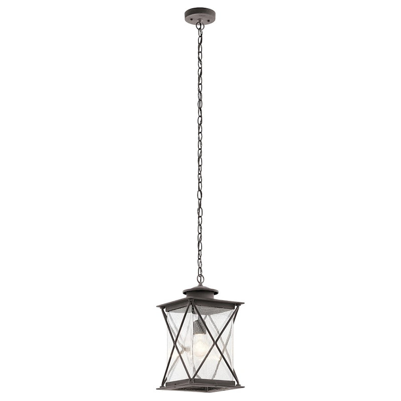 Kichler Argyle 17in 1-Light Outdoor Pendant | Lodge Weathered Zinc and Clear Seeded Glass | Covered Patios & Entryways | Model 49747WZC