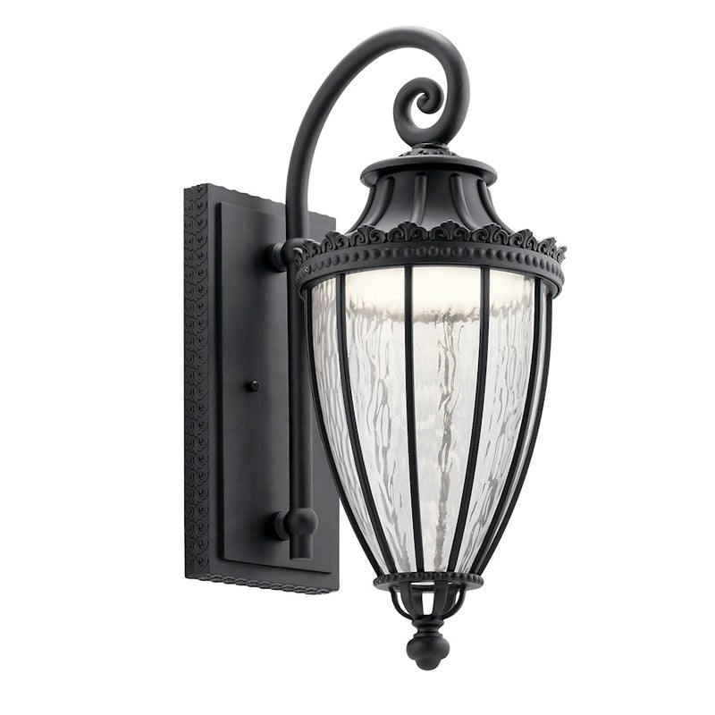 Kichler Wakefield 22in 1-Light LED Outdoor Wall Sconce | Traditional Textured Black and Clear Rain Glass | Covered Patio | Model 49752BKTLED