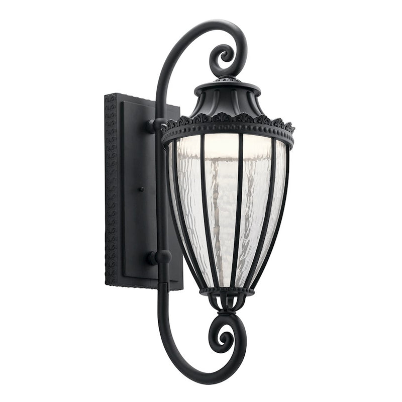 Kichler Wakefield 30in 1-Light Outdoor Wall Sconce | Traditional Textured Black and Clear Vertical Rain Glass | Covered Patio | Model 49753BKTLED
