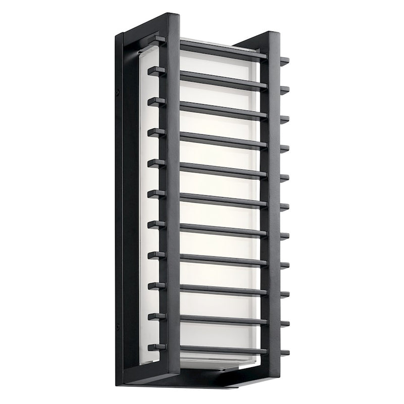 Kichler Rockbridge 16in 2-Light Outdoor Wall Sconce | Contemporary Black and White Glass | Covered Patio & Entryway | Model 49785BKLED