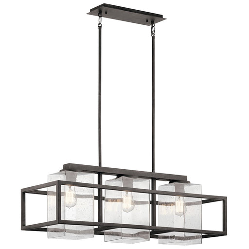 Kichler Wright 36in 3-Light Outdoor Linear Chandelier | Rustic Weathered Zinc and Clear Seeded Glass | Covered Patio & Porch | Model 49805WZC