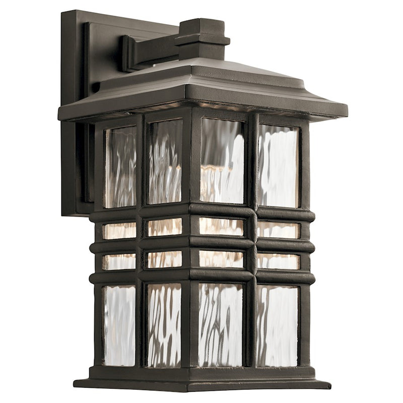 Kichler Beacon Square 1-Light Outdoor Wall Sconce | Arts & Crafts Olde Bronze and Clear Hammered Glass | Covered Patio & Entryway | Model 49829OZ
