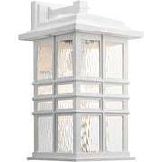 Kichler Beacon Square 1-Light Outdoor Wall Light | Coastal Textured Black Clear Hammered Glass | Entry & Patio | 9.5 x 17.5 in | Model 49831BKT