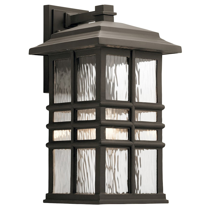Kichler Beacon Square 10in 1-Light Outdoor Wall Sconce | Arts & Crafts Olde Bronze and Clear Hammered Glass | Entryway & Covered | Model 49831OZ