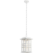 Kichler Beacon Square 10in 1-Light Outdoor Pendant | Transitional White and Clear Hammered Glass | Covered Patio & Entryway | Model 49833WH