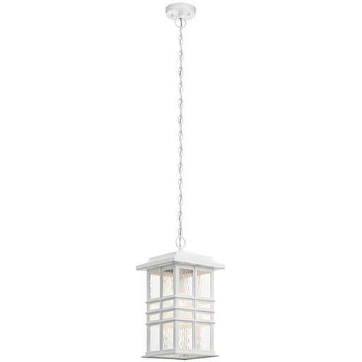 Kichler Beacon Square 10in 1-Light Outdoor Pendant | Transitional White and Clear Hammered Glass | Covered Patio & Entryway | Model 49833WH