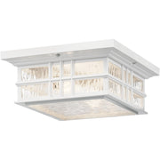 Kichler Beacon Square 12in 2-Light Outdoor Flush Mount | Coastal Textured Black and Clear Hammered Glass | Covered Patios | Model 49834BKT