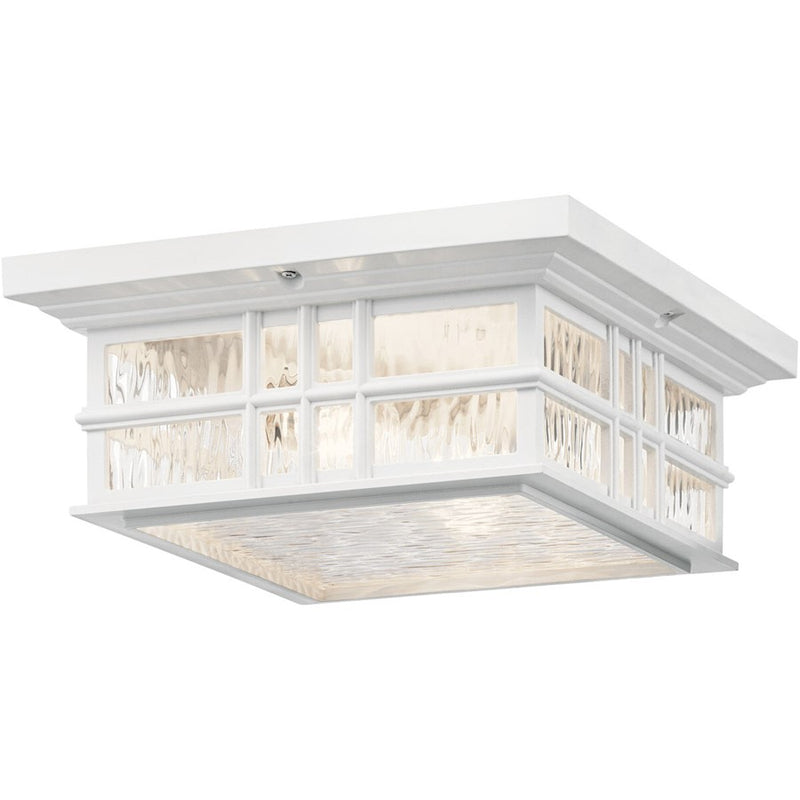 Kichler Beacon Square 12in 2-Light Outdoor Flush Mount | Coastal Textured Black and Clear Hammered Glass | Covered Patios | Model 49834BKT