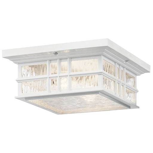 Kichler Beacon Square 12in 2-Light Outdoor Flush Mount | Craftsman White EPMM and Clear Hammered Glass | Covered Patios & Entryways | Model 49834WH