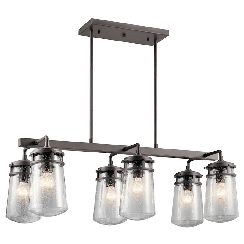 Kichler Lyndon 37in 6-Light Outdoor Linear Chandelier | Architectural Bronze and Clear Seeded Glass | Covered Patio & Porch | Model 49835AZ