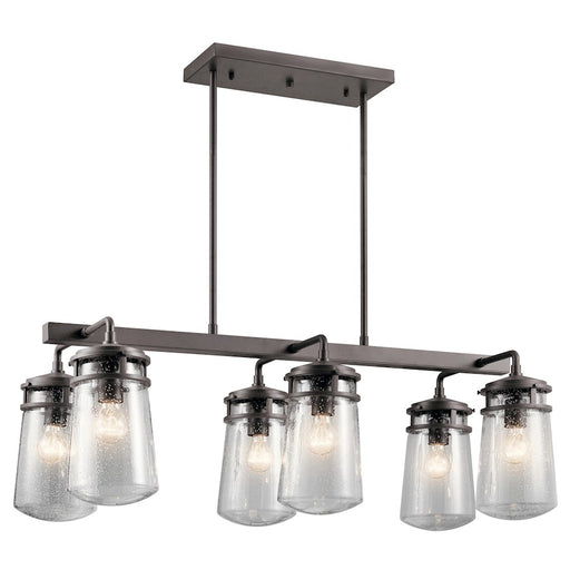 Kichler Lyndon 37in 6-Light Outdoor Linear Chandelier | Architectural Bronze and Clear Seeded Glass | Covered Patio & Porch | Model 49835AZ