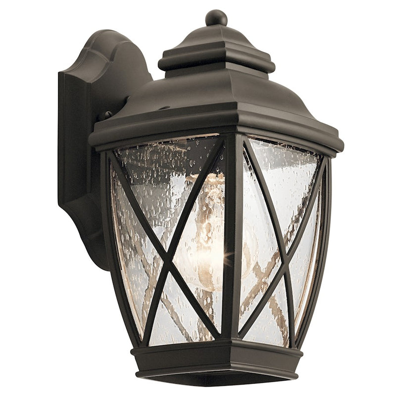 Kichler Tangier 5.75in 1-Light Outdoor Wall Sconce | Rustic Olde Bronze and Clear Seeded Glass | Covered Patio & Entryway | Model 49840OZ