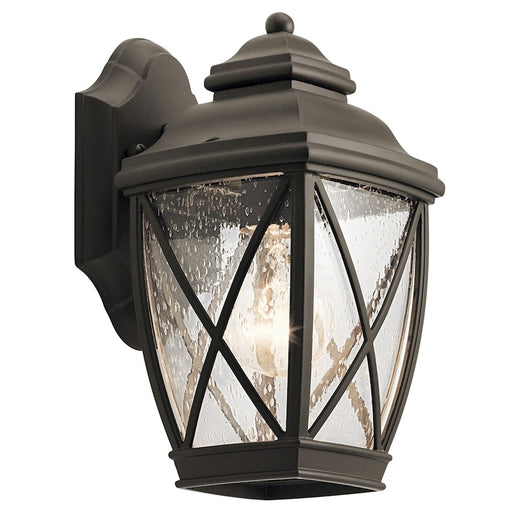 Kichler Tangier 5.75in 1-Light Outdoor Wall Sconce | Rustic Olde Bronze and Clear Seeded Glass | Covered Patio & Entryway | Model 49840OZ