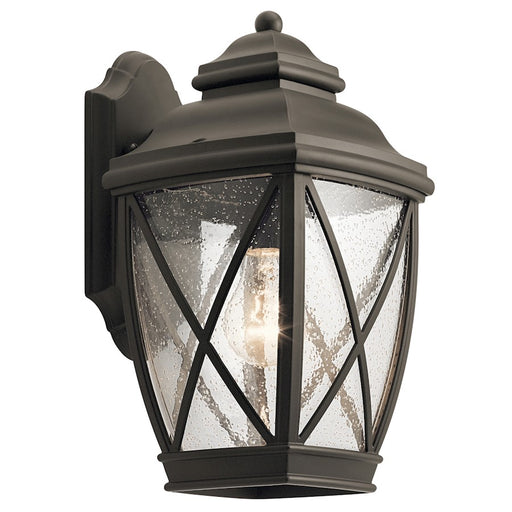 Kichler Tangier 8in 1-Light Outdoor Wall Sconce | Rustic Olde Bronze and Clear Seeded Glass | Covered Patio & Entryway | Model 49841OZ
