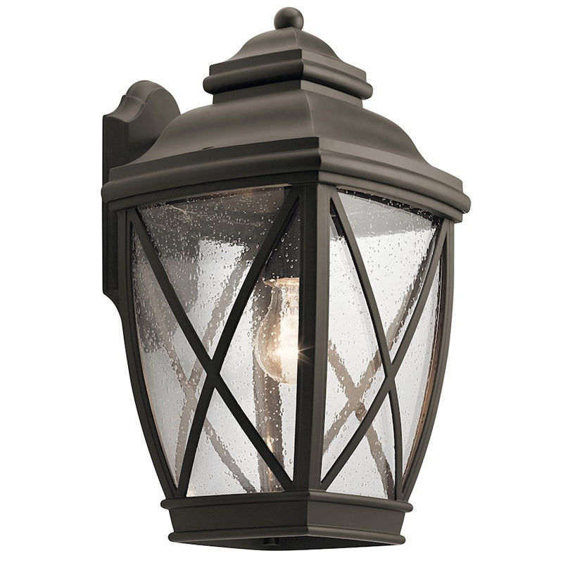 Kichler Tangier 17in 1-Light Outdoor Wall Sconce | Rustic Olde Bronze and Clear Seeded Glass | Covered Patio & Entryway | Model 49842OZ