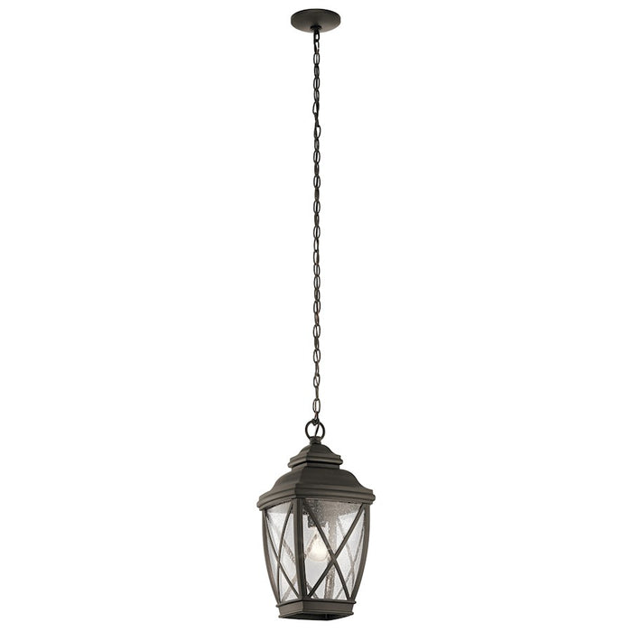 Kichler Tangier 19in 1-Light Outdoor Pendant | Rustic Olde Bronze and Clear Seeded Glass | Covered Patio | 9.5 x 9.5 x 18.75 in | Model 49844OZ