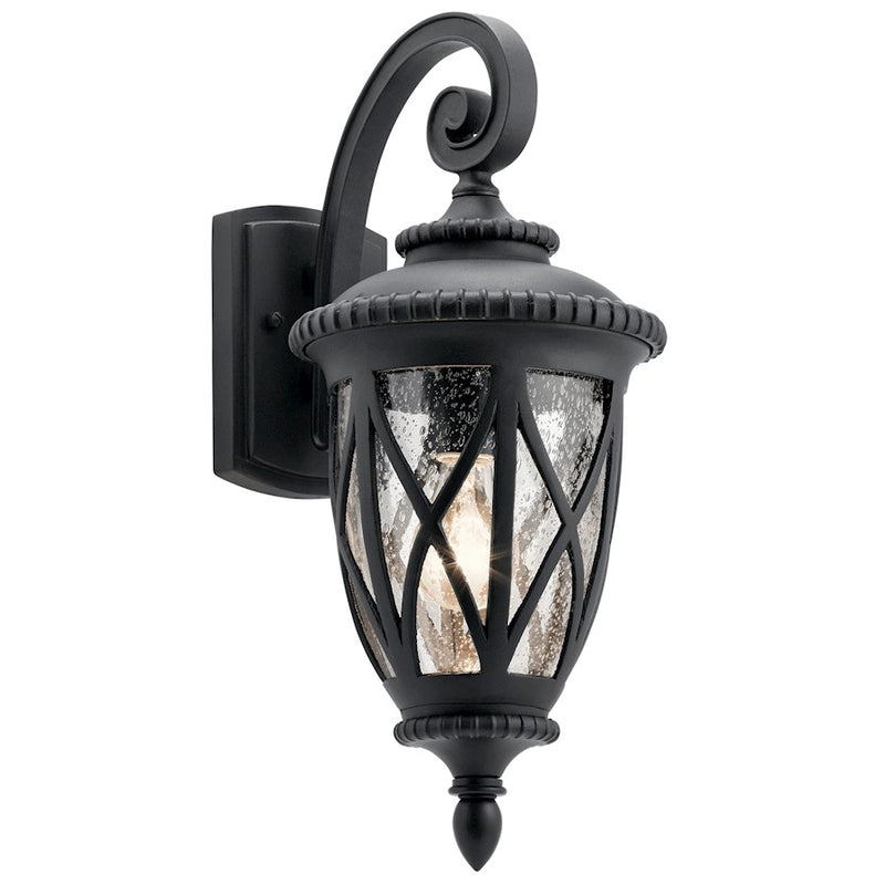 Kichler Admirals Cove 1-Light Outdoor Wall Sconce | Textured Black EPMM and Clear Seeded Glass | Entryway & Covered Porch | Model 49847BKT