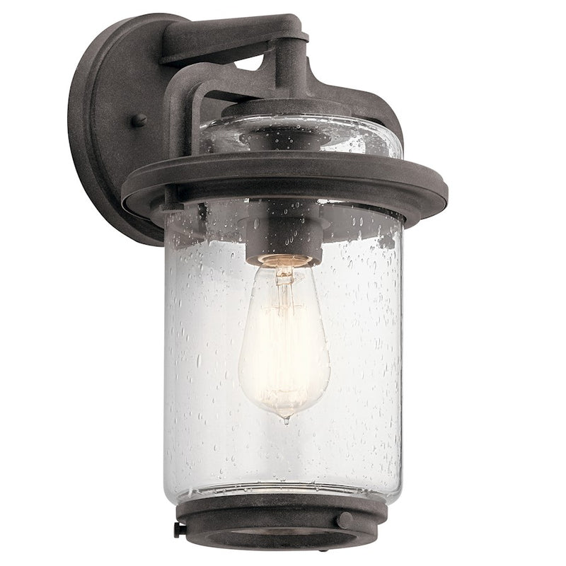 Kichler Andover Medium 14in 1-Light Outdoor Wall Light | Weathered Zinc Steel | Covered Patio & Entryway | 8.75 x 8 x 14 in | Model 49865WZC