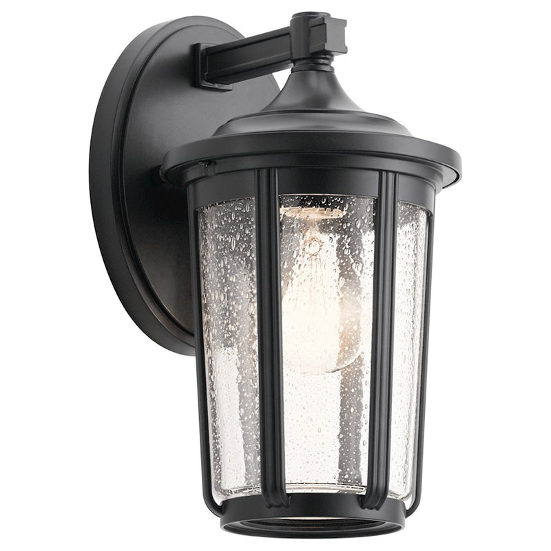 Kichler Fairfield 9in 1-Light Outdoor Wall Sconce | Traditional Black Aluminum and Clear Seeded Glass | Covered Patio & Entryway | Model 49894BK