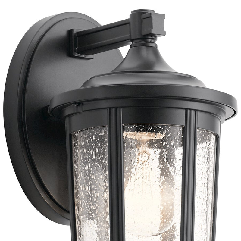 Kichler Fairfield 9in 1-Light Outdoor Wall Sconce | Traditional Black Aluminum and Clear Seeded Glass | Covered Patio & Entryway | Model 49894BK