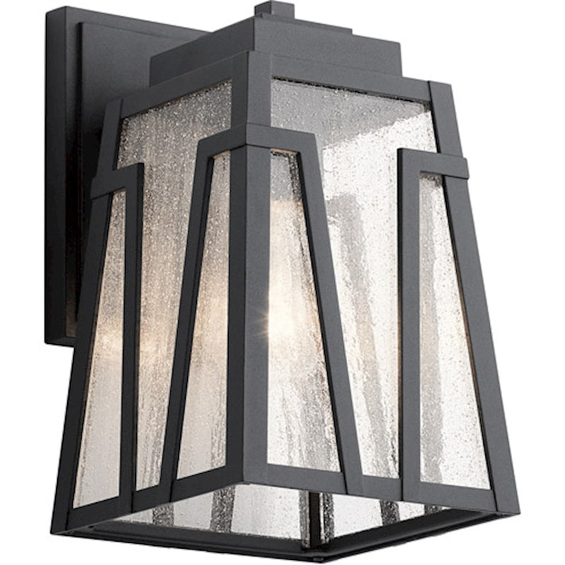 Kichler Koblenz 10in 1-Light Outdoor Wall Light | Craftsman Textured Black Aluminum and Clear Seeded Glass | Covered Patio | Model 49902BKT