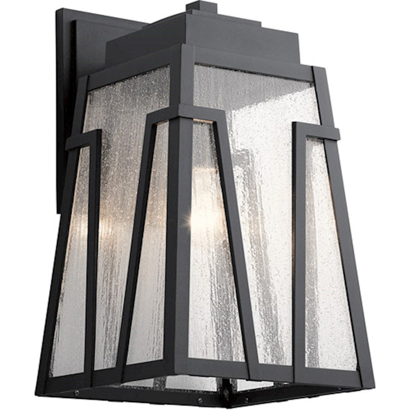 Kichler Koblenz 10in 1-Light Outdoor Wall Light | Craftsman Textured Black Aluminum and Clear Seeded Glass | Covered Patio | Model 49902BKT