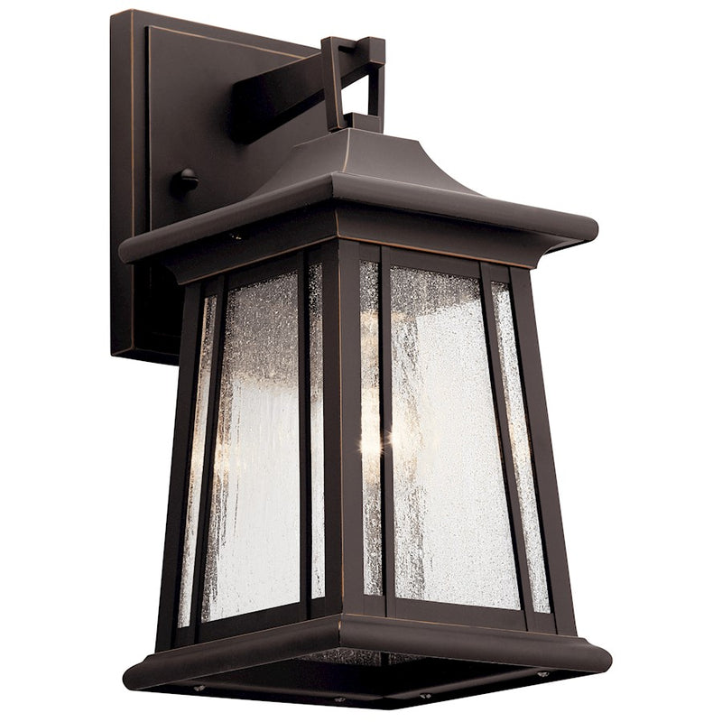 Kichler 1-Light Outdoor Wall Sconce | Arts & Crafts Rubbed Bronze Aluminum | Covered Patio & Entryway | 6 x 7 x 12 in | Model 49908RZ