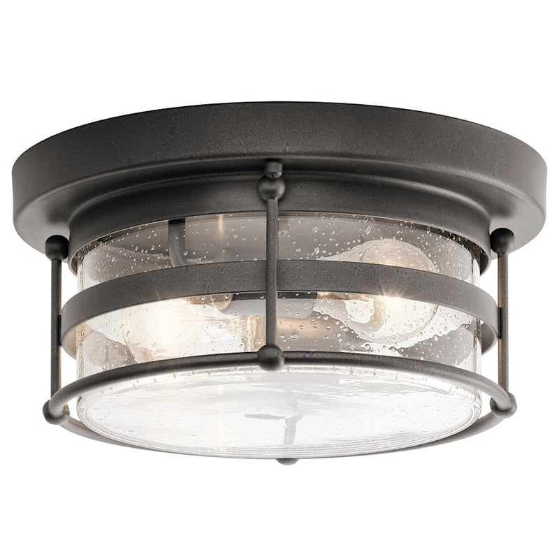Kichler Mill Lane 12in 2-Light Outdoor Ceiling Light | Transitional Anvil Iron | Covered Patios & Entryways | 12.25 x 12.25 x 6 in | Model 49965AVI