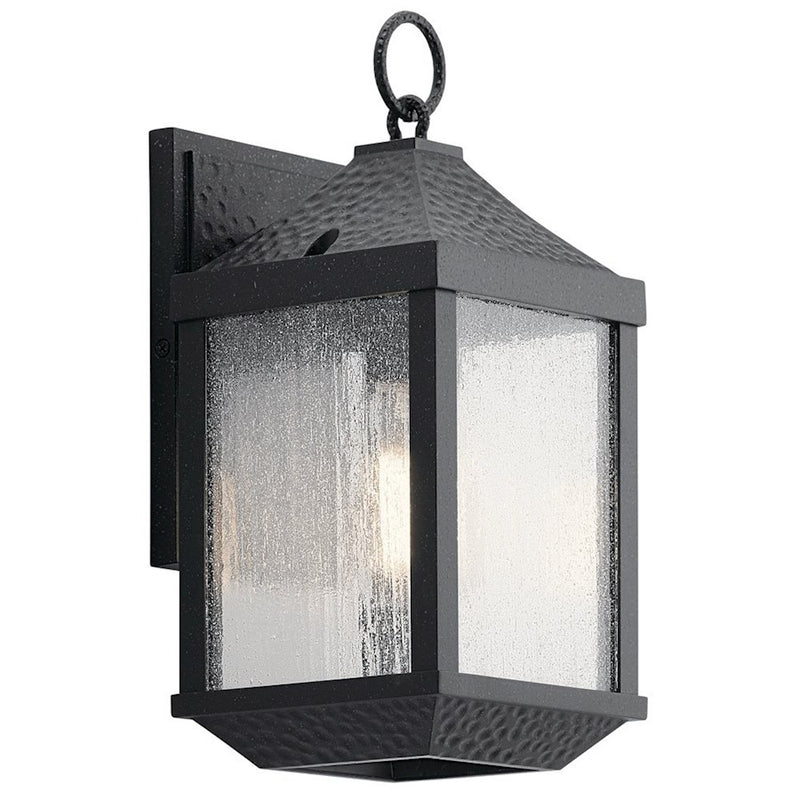 Kichler Springfield 13.5in 1-Light Outdoor Wall Sconce | Distressed Black Aluminum and Seeded Glass | Covered Patio & Entryway | Model 49984DBK