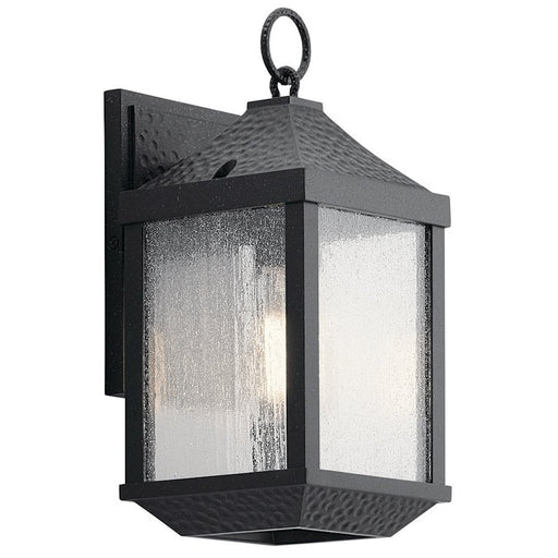 Kichler Springfield 13.5in 1-Light Outdoor Wall Sconce | Distressed Black Aluminum and Seeded Glass | Covered Patio & Entryway | Model 49984DBK
