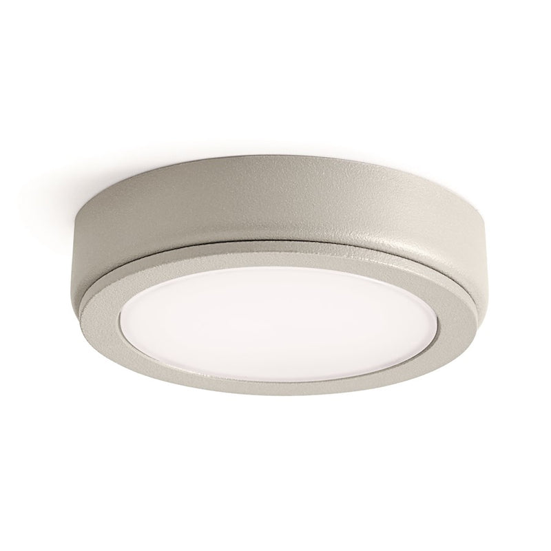 Kichler 12V LED Accent Disc 3000K | Textured Nickel Frosted Polycarbonate | Cabinet & Niche Lighting | 2.75in W x 0.5in H | Model 4D12V30NIT