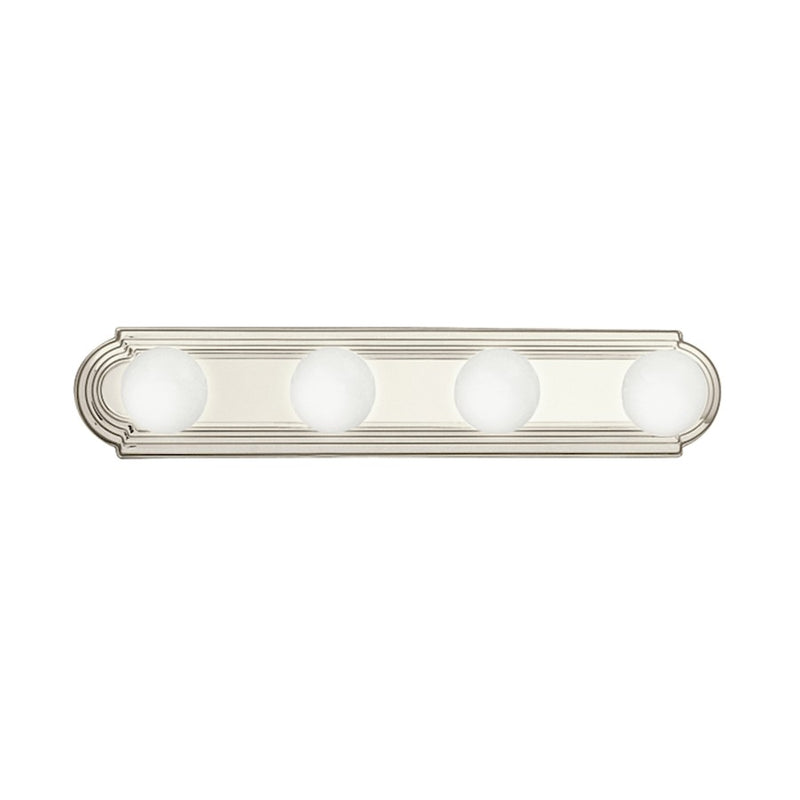 Kichler Linear Bath 24in 4-Light Bath Vanity | Transitional Brushed Nickel and White Glass | Bathroom Vanity Light | 24 x 4.75 x 6 in | Model 5017NI