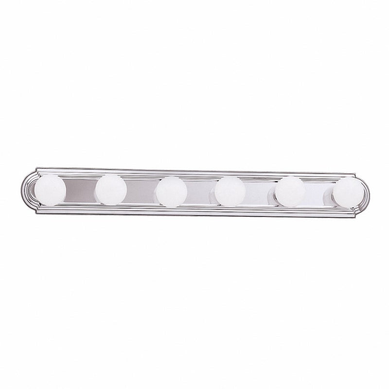 Kichler Linear Bath 36in 6-Light Vanity Light | Chrome and White Glass Globes | Bathrooms & Powder Rooms | 36 x 5 x 6 in | Model 5018CH
